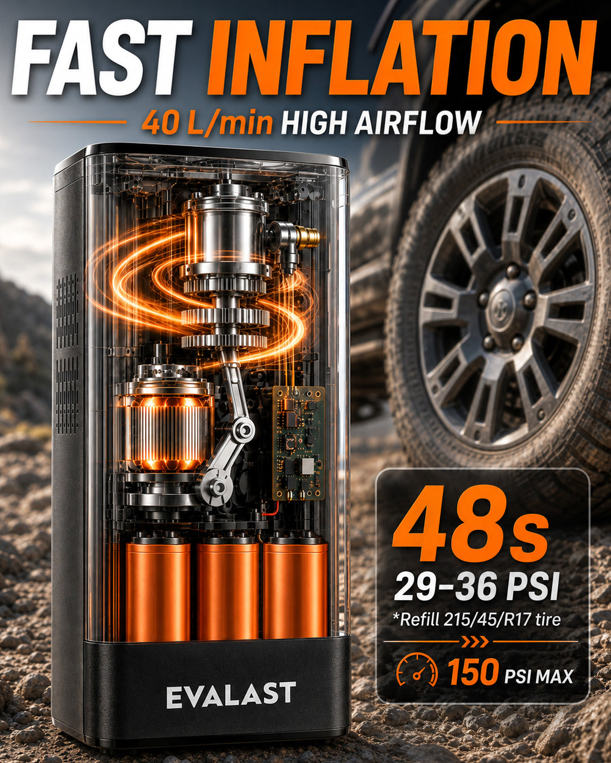 Dual-Power 150 PSI High-Flow Tire Inflator